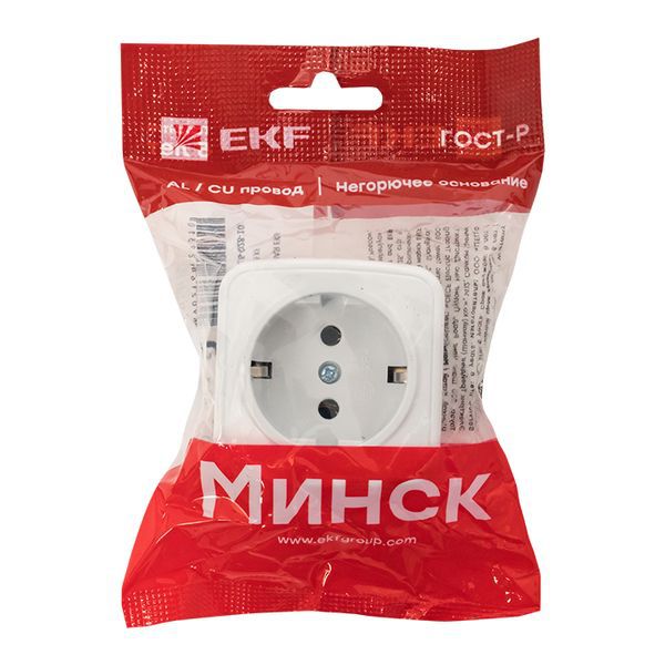 Розетка 1-м ОП Минск 16А IP20 с заземл. бел. Basic EGR16-028-10