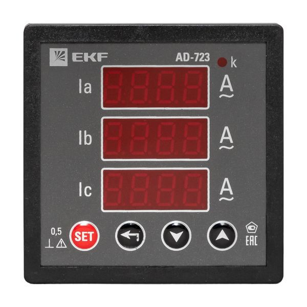 Амперметр цифровой AD-723 на панель 72х72 трехфазный EKF ad-723