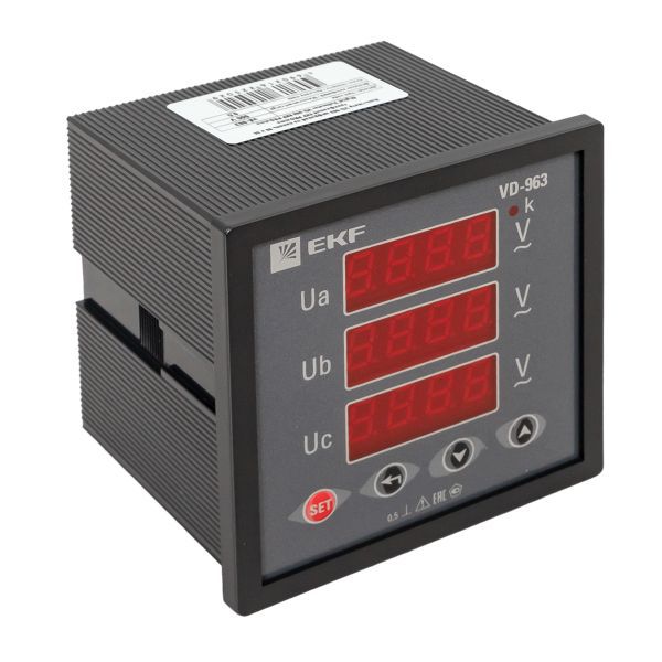 Вольтметр цифровой VD-963 на панель 96х96 трехфазный EKF vd-963
