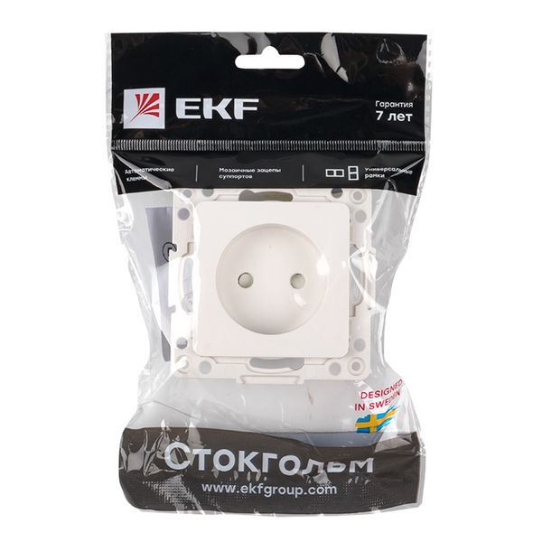 Механизм розетки 1-м СП Стокгольм 10А IP20 без заземл. защ. шторки бел. PROxima EKF EYR10-022-10
