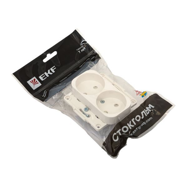 Механизм розетки 2-м СП Стокгольм 10А IP20 без заземл. защ. шторки бел. PROxima EKF EYR10-102-10