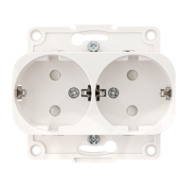 Механизм розетки 2-м СП Стокгольм 16А IP20 с заземл. защ. шторки бел. PROxima EKF EYR16-128-10
