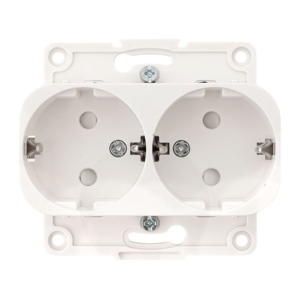 Механизм розетки 2-м СП Стокгольм 16А IP20 с заземл. защ. шторки бел. PROxima EKF EYR16-128-10