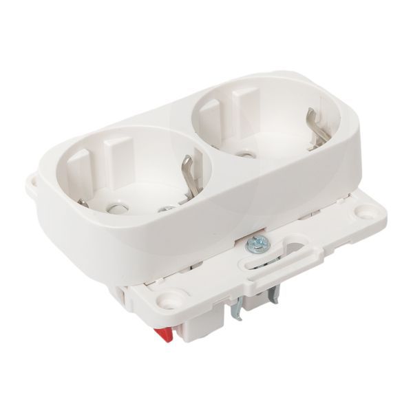 Механизм розетки 2-м СП Стокгольм 16А IP20 с заземл. защ. шторки бел. PROxima EKF EYR16-128-10