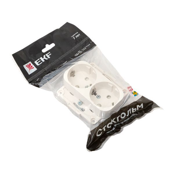 Механизм розетки 2-м СП Стокгольм 16А IP20 с заземл. защ. шторки бел. PROxima EKF EYR16-128-10