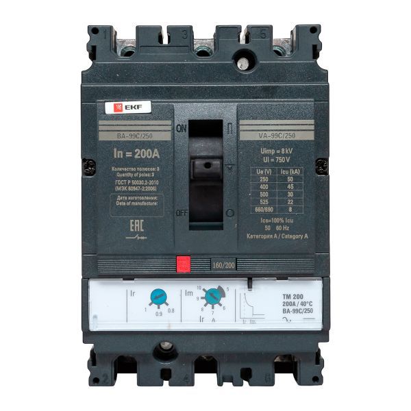 Выключатель автоматический 3п 250/200А 45кА ВА-99C Compact NS PROxima EKF mccb99C-250-200