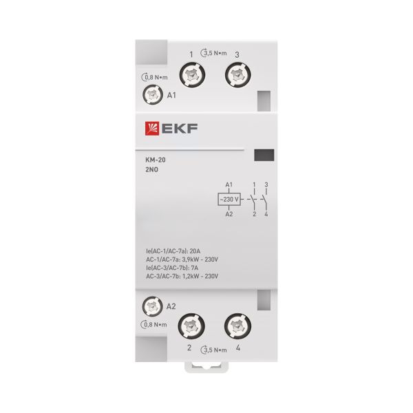 Контактор модульный КМ 20А 2NО (2 мод.) EKF km-2-20-20