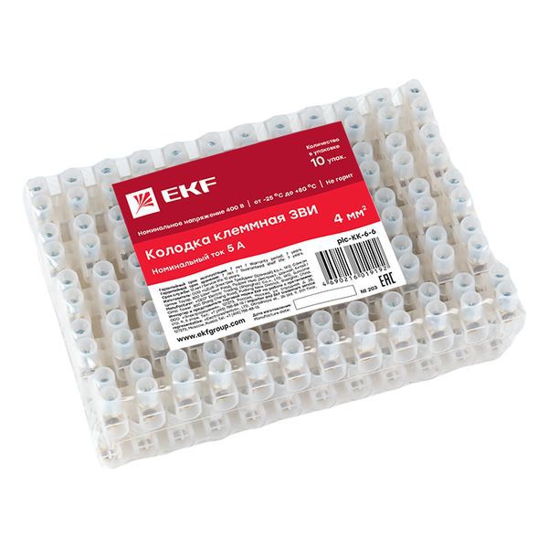 Колодка клеммная полистирол 6мм 6А EKF plc-KK-6-6