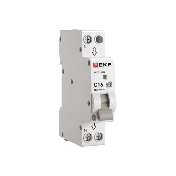 Дифференциальный автомат АВДТ-63М 16А/10мА (1мод, хар. C, электронный, тип A) 6кА EKF PROxima (D636EA16C10)