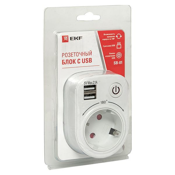 Блок розеточный SB-01 (розетка 2P+E 16А 2 USB разъема 5В 2.1А) PROxima
