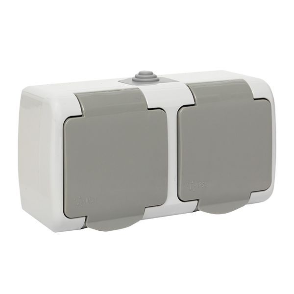 Розетка 2-местная Мурманск 16А с заземлением с крышкой IP54 серый с защитными шторками (EFR16-129-30-54)