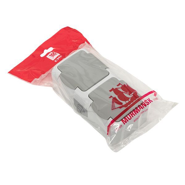 Розетка 2-местная Мурманск 16А с заземлением с крышкой IP54 серый с защитными шторками (EFR16-129-30-54)