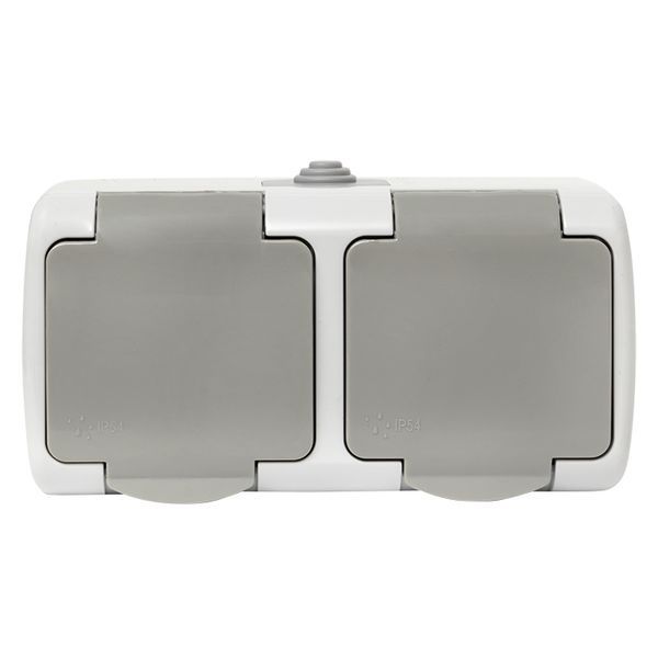 Розетка 2-местная Мурманск 16А с заземлением с крышкой IP54 серый с защитными шторками (EFR16-129-30-54)