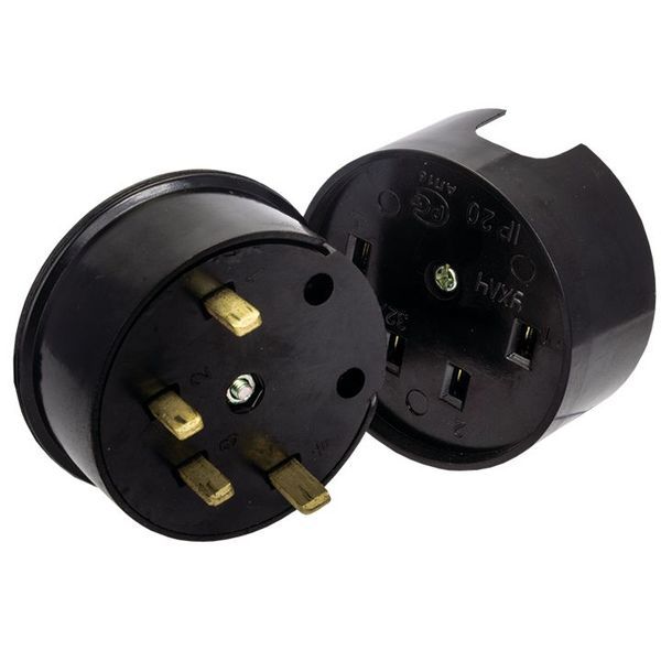 Разъем РШ-ВШ 32А 380В 3P+PE(ОУ) карболитовый черный Simple (AS-380-O-04)