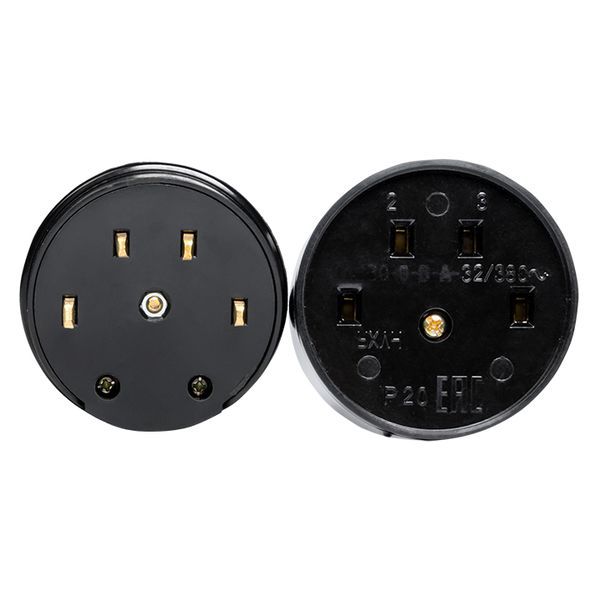 Разъем РШ-ВШ 32А 380В 3P+PE(ОУ) карболитовый черный Simple (AS-380-O-04)