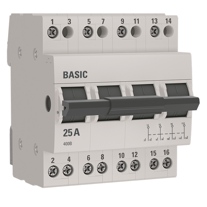 Переключатель трехпозиционный 4P 25А Basic (tps-4-25)