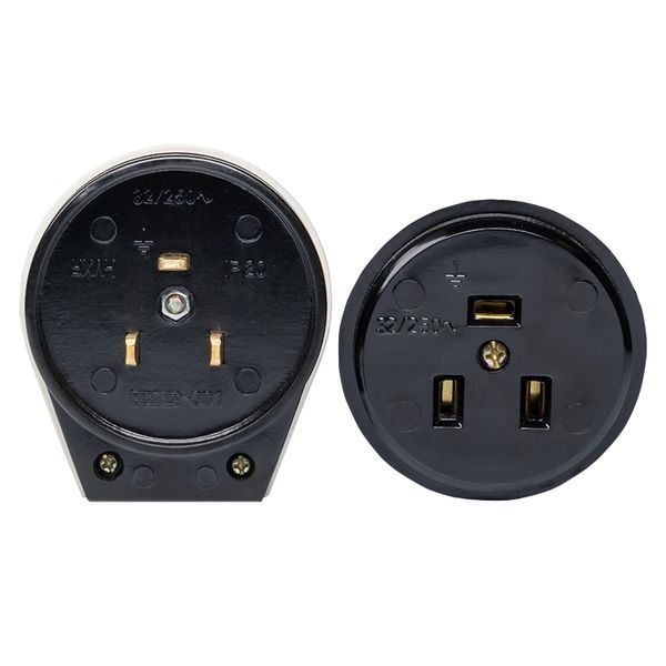 Разъем РШ-ВШ 32А 250В 2P+PE (ОУ) карболитовый черный Simple (AS-250-O-03)