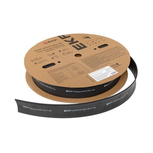 Трубка термоусаживаемая ТУТ нг 40/20 черная рулон EKF PROxima (tut-40-b)