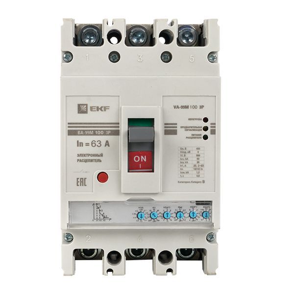 Выключатель автоматический ВА-99М 100/63А 3P 50кА с электронным расцепителем PROxima (mccb99-100-63me)