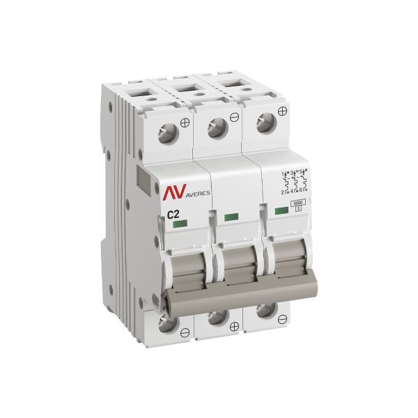 Выключатель автоматический AV-6 DC 3P 2A (C) 6кА AVERES (mcb6-DC-3-02C-av)