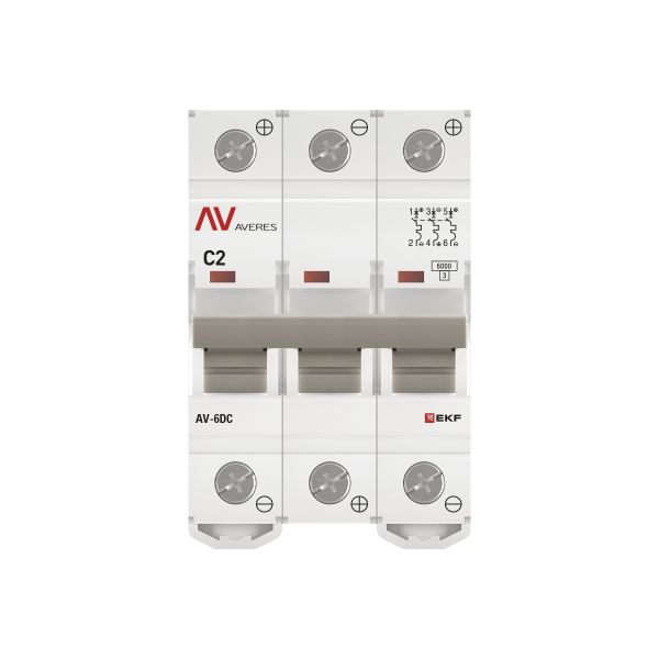 Выключатель автоматический AV-6 DC 3P 2A (C) 6кА AVERES (mcb6-DC-3-02C-av)