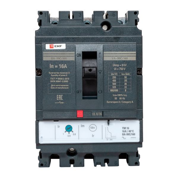 Выключатель автоматический трехполюсный ВА-99C 160/16А 3P 36кА (mccb99C-160-16)