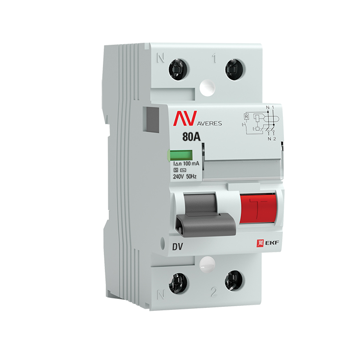 Устройство защитного отключения DV 2P 80А/100мА (S) AVERES (rccb-2-80-100-s-av)