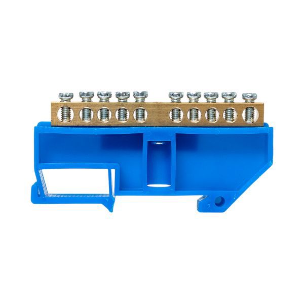 Шина нулевая N 6х9 10 отверстий синий изолятор на DIN-рейку латунь розн. стикер PROxima EKF sn0-63-10-d-r