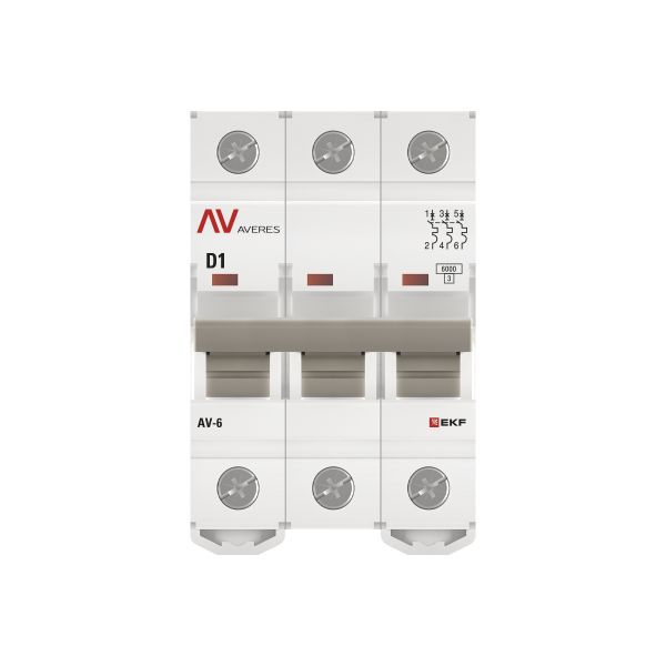 Выключатель автоматический модульный 3п D 1А 6кА AV-6 AVERES EKF mcb6-3-01D-av