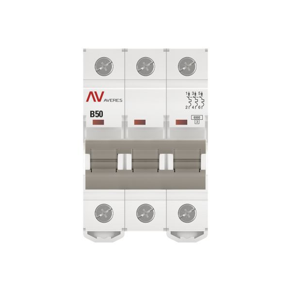 Выключатель автоматический модульный 3п B 50А 6кА AV-6 AVERES EKF mcb6-3-50B-av