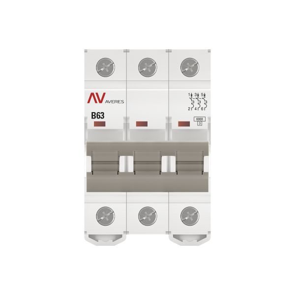 Выключатель автоматический модульный 3п B 63А 6кА AV-6 AVERES EKF mcb6-3-63B-av