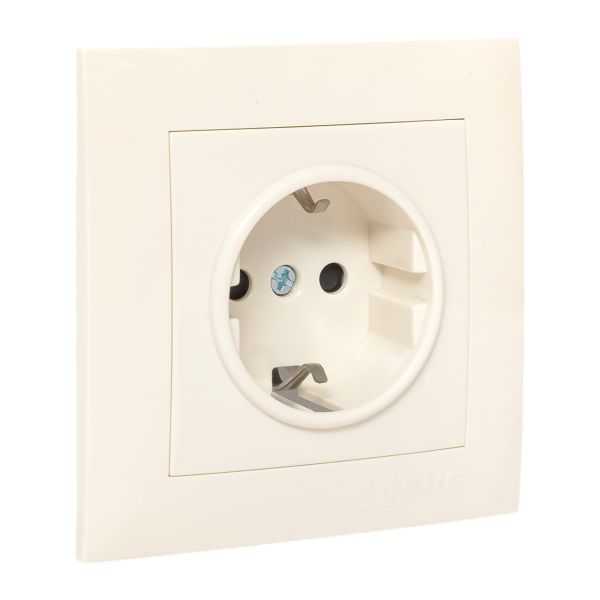 Розетка 1-м СП Валенсия 16А IP20 с заземл. защ. шторки крем. PROxima EKF EWR16-028-20