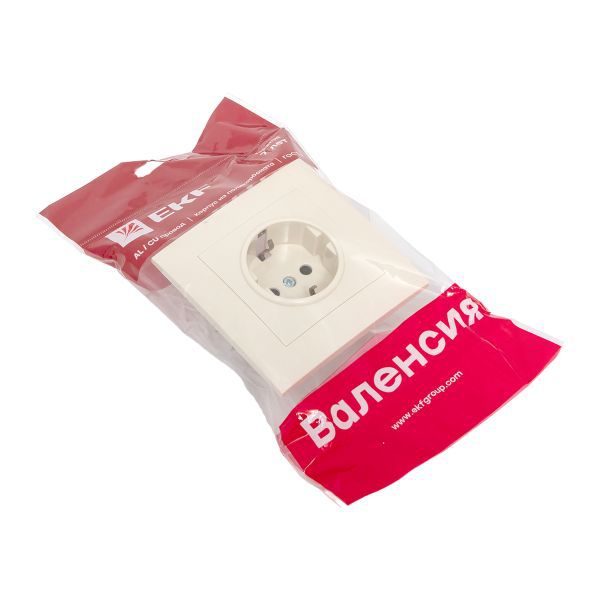 Розетка 1-м СП Валенсия 16А IP20 с заземл. защ. шторки крем. PROxima EKF EWR16-028-20