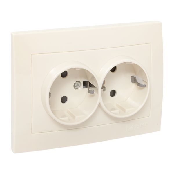 Розетка 2-м СП Валенсия 16А IP20 с заземл. защ. шторки крем. PROxima EKF EWR16-128-20