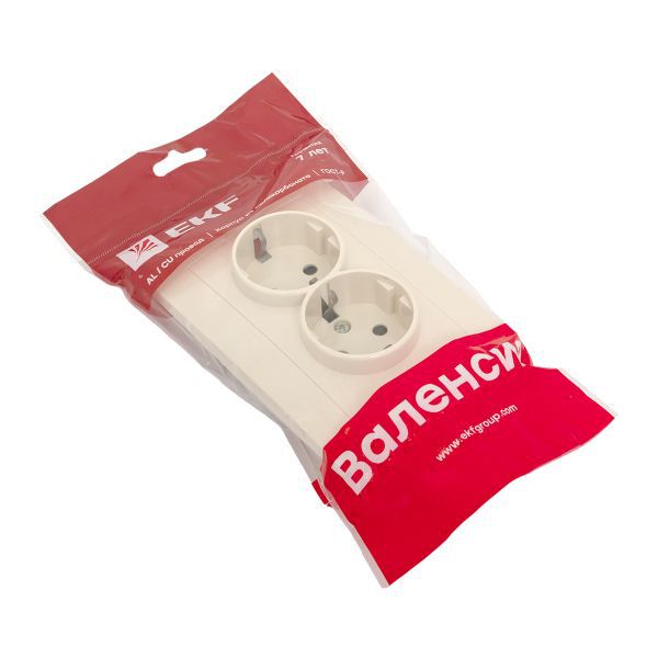 Розетка 2-м СП Валенсия 16А IP20 с заземл. защ. шторки крем. PROxima EKF EWR16-128-20