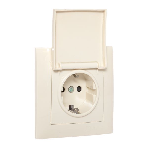 Розетка 1-м СП Валенсия 16А с заземл. с крышкой защ. шторки крем. PROxima EKF EWV10-124-20