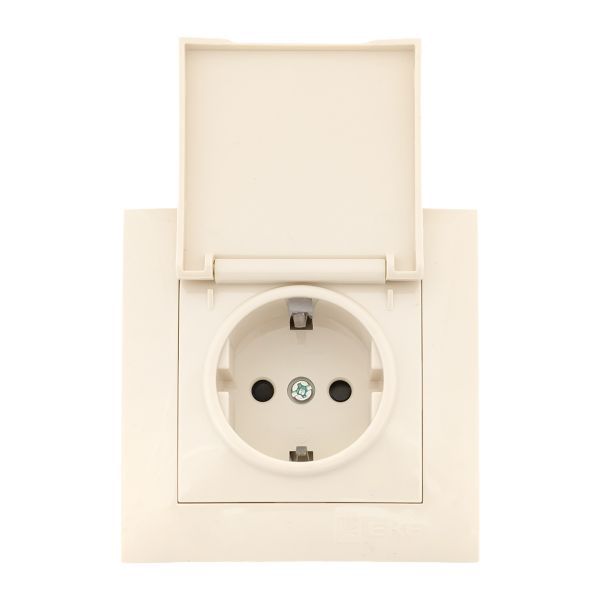 Розетка 1-м СП Валенсия 16А с заземл. с крышкой защ. шторки крем. PROxima EKF EWV10-124-20