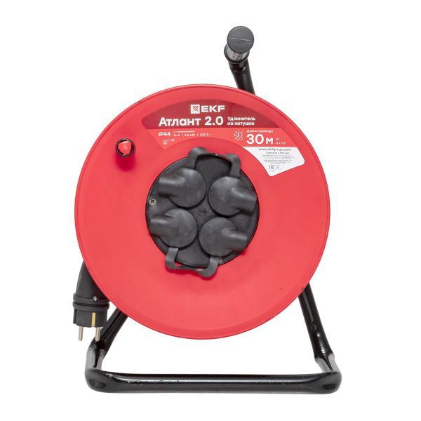 Удлинитель на катушке "Атлант 2.0" 4 гнезда 30м с заземлением КГ 3x1,5 16А/3,5кВт IP44 PROxima
