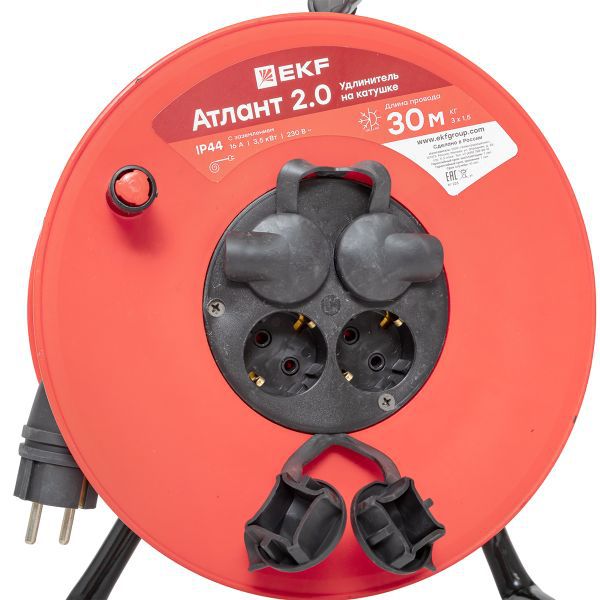 Удлинитель на катушке "Атлант 2.0" 4 гнезда 30м с заземлением КГ 3x1,5 16А/3,5кВт IP44 PROxima