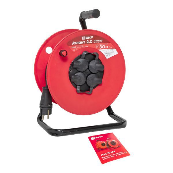 Удлинитель на катушке "Атлант 2.0" 4 гнезда 30м с заземлением КГ 3x1,5 16А/3,5кВт IP44 PROxima