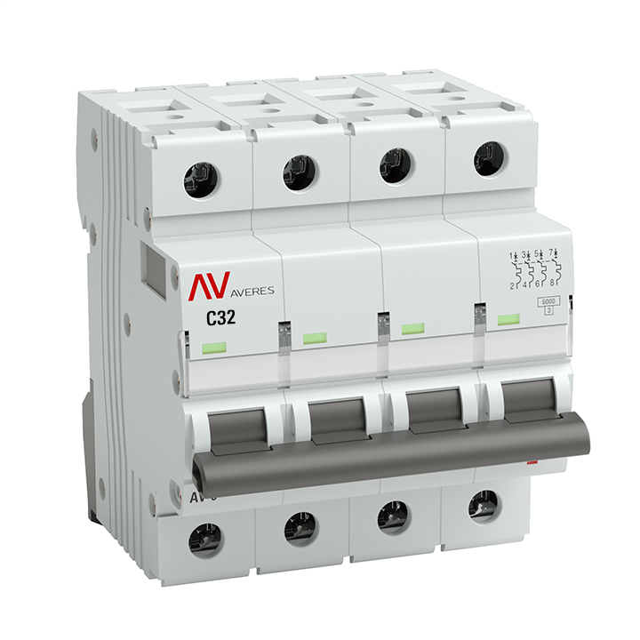 Выключатель автоматический AV-6 DC 4P 32A (C) 6кА AVERES (mcb6-DC-4-32C-av)