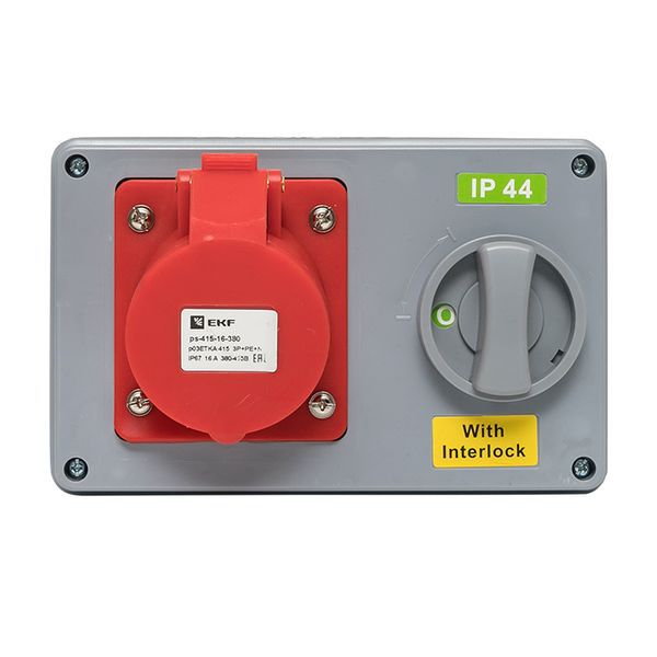 Розетка с блокировкой и выключателем 1423 2Р+РЕ 32А 220В IP44 EKF (ps-1415-16-380)