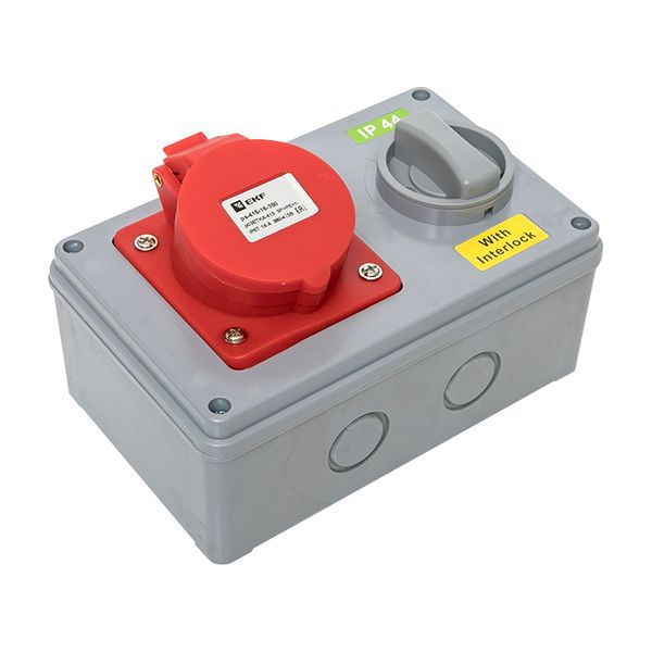 Розетка с блокировкой и выключателем 1423 2Р+РЕ 32А 220В IP44 EKF (ps-1415-16-380)