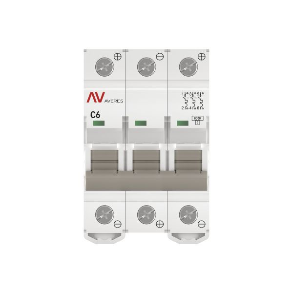Выключатель автоматический AV-6 DC 3P 6A (C) 6кА AVERES (mcb6-DC-3-06C-av)
