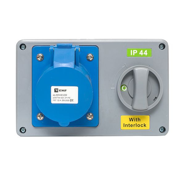 Розетка с блокировкой и выключателем 1423 2Р+РЕ 32А 220В IP44 EKF (ps-1423-32-220)