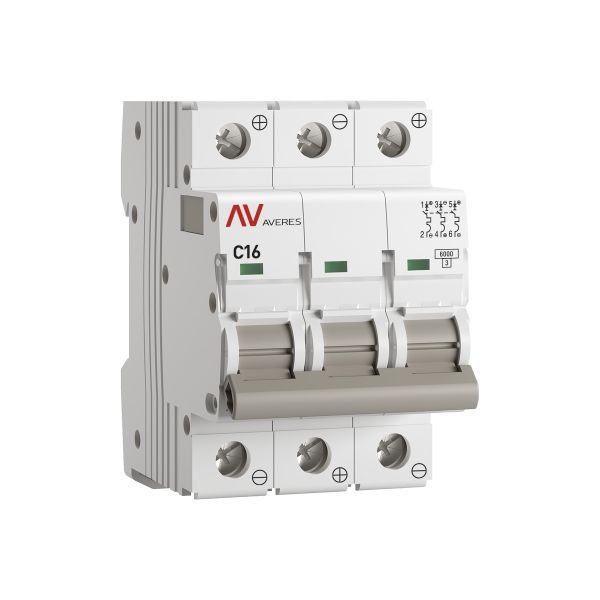 Выключатель автоматический AV-6 DC 3P 16A (C) 6кА AVERES (mcb6-DC-3-16C-av)