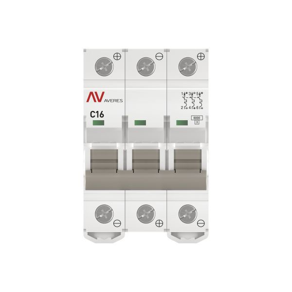 Выключатель автоматический AV-6 DC 3P 16A (C) 6кА AVERES (mcb6-DC-3-16C-av)