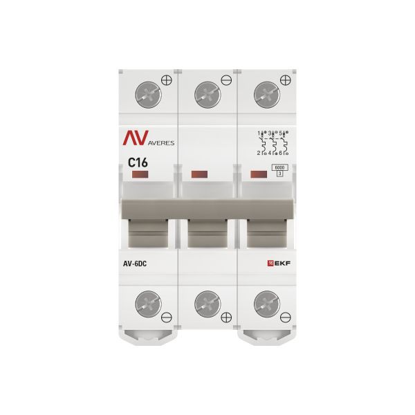 Выключатель автоматический AV-6 DC 3P 16A (C) 6кА AVERES (mcb6-DC-3-16C-av)