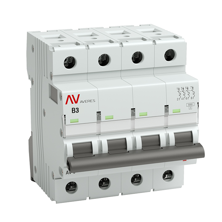 Выключатель автоматический AV-6 4P 3A (B) 6кА AVERES (mcb6-4-03B-av)