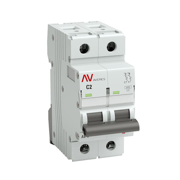 Выключатель автоматический AV-6 DC 2P 2A (C) 6кА AVERES (mcb6-DC-2-02C-av)